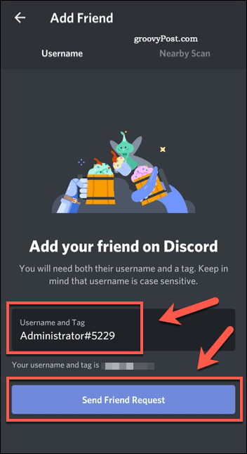 Agregar un amigo en la aplicación móvil Discord