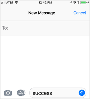 Esta es una captura de pantalla del siguiente mensaje de texto. El usuario ha escrito la palabra clave "éxito" para activar una respuesta de un embudo de ventas automatizado. Oli Billson usa esta táctica en su marco de embudo telefónico.
