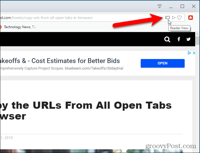 Haga clic en el botón de extensión Ver lector en Opera