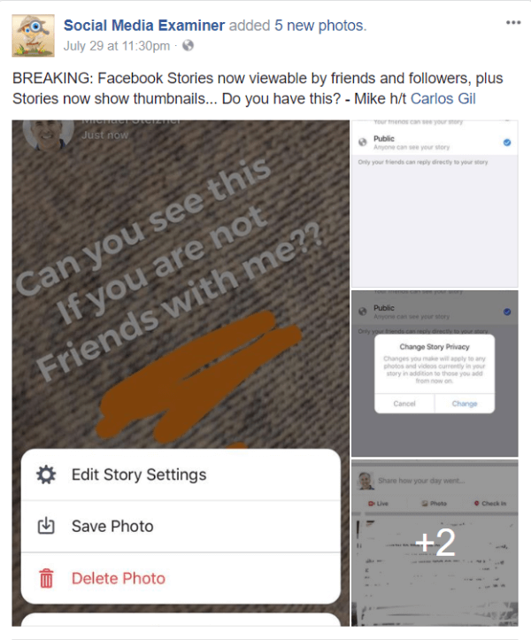 Facebook lanza imágenes en miniatura y para compartir en público para las historias.