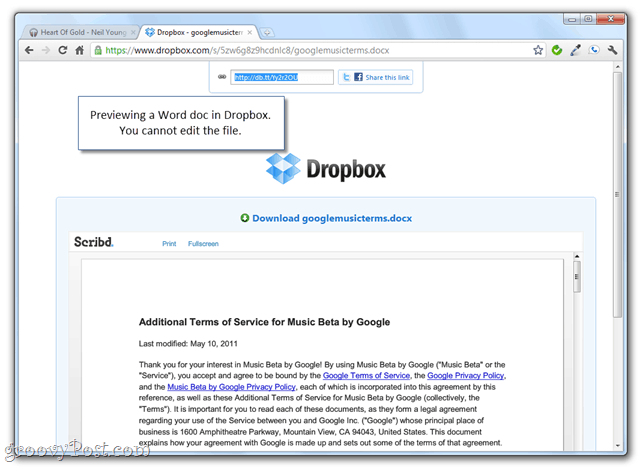 Vista previa de carpetas de Dropbox con enlaces públicos compartidos
