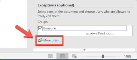Opción de excepción Más usuarios en Word