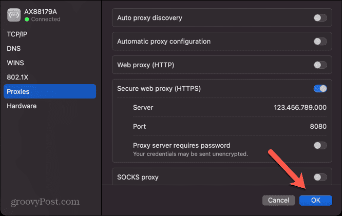 mac confirmar la configuración del proxy