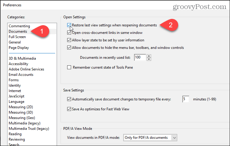 Restaure la configuración de la última vista al volver a abrir documentos en Adobe Acrobat Reader