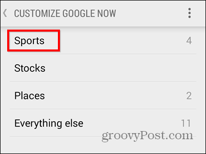 Google Now sports