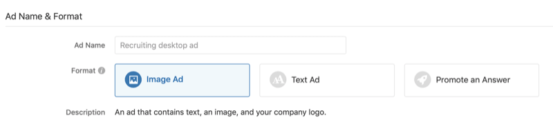 nombre y formato del anuncio para la campaña publicitaria de Quora