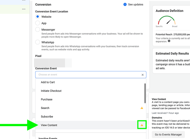 Optimización de campañas mediante eventos no priorizados para anuncios de Facebook: examinador de redes sociales