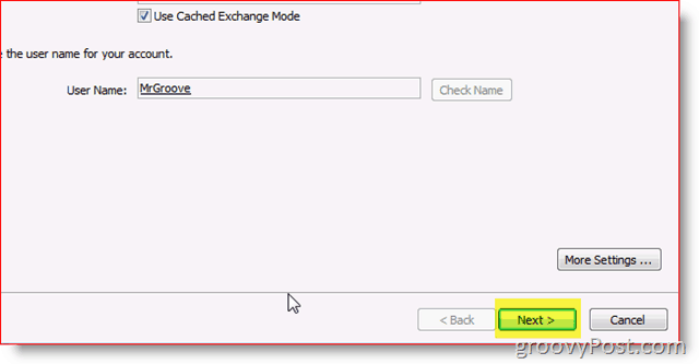 Outlook 2010 Captura de pantalla guardar configuración botón siguiente