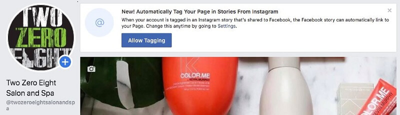 Facebook lanzó una nueva función de etiquetado automático que permite a los usuarios y otras páginas etiquetar las páginas de una marca en sus Historias.