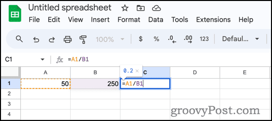 Fórmula de porcentaje simple en Google Sheets