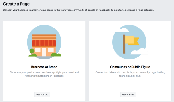 Paso 1 para crear su página de negocios en Facebook.