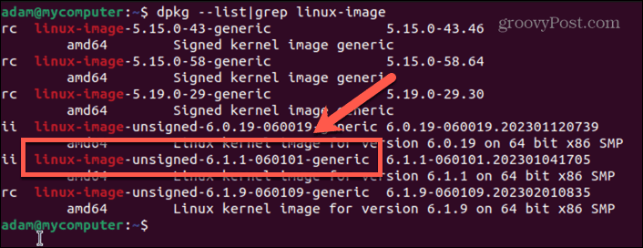 nombre de la imagen del kernel de ubuntu