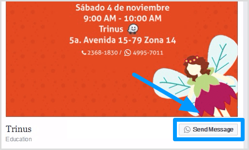 El botón Enviar mensaje de su anuncio de Facebook muestra el logotipo de WhatsApp.