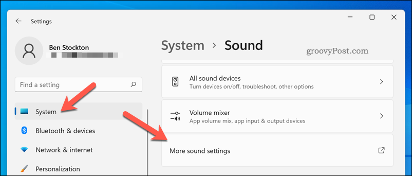 Abrir el menú Más configuraciones de sonido en Windows 11