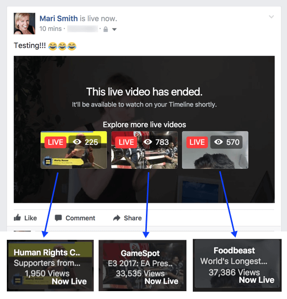 Facebook parece estar experimentando con una nueva función que sugiere videos en vivo relacionados después de que finaliza una transmisión.