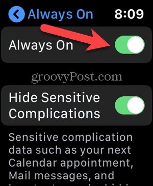 Deshabilite Siempre activado en la configuración de su Apple Watch
