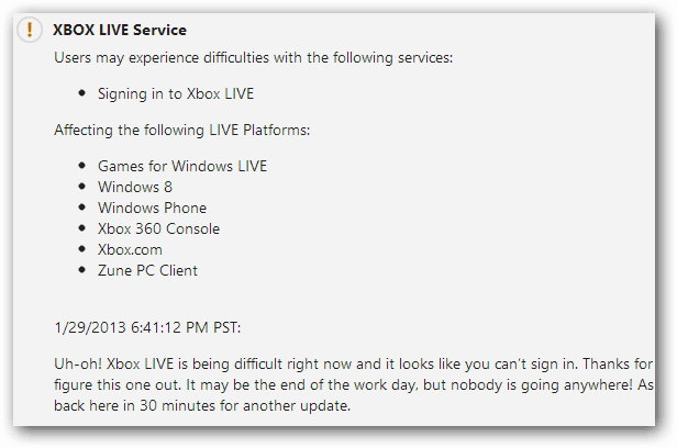 Actualización del servicio Xbox Live