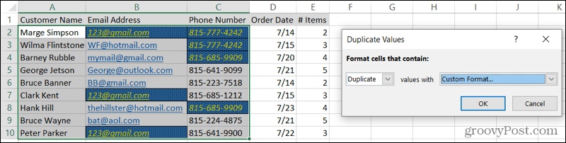 Duplicados con formato personalizado en Excel