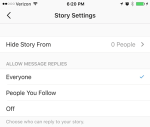 configuración de historias de instagram