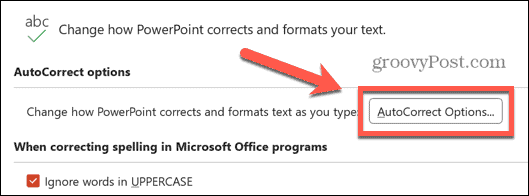 opciones de autocorrección de powerpoint