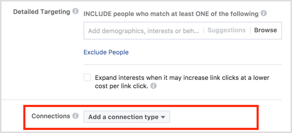 Conexiones de orientación de anuncios de Facebook