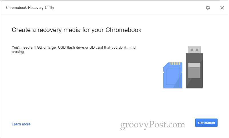 la utilidad de recuperación de Chromebook comienza