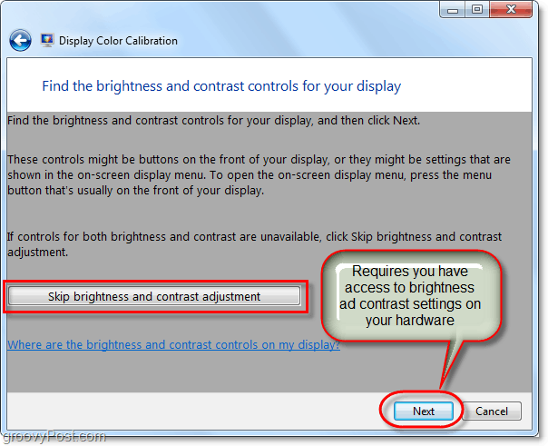 omita el ajuste de contraste y brillo de Windows 7