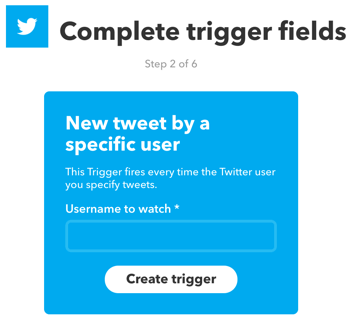 Configure un subprograma IFTTT que se active con un nuevo tweet de un usuario de Twitter específico.