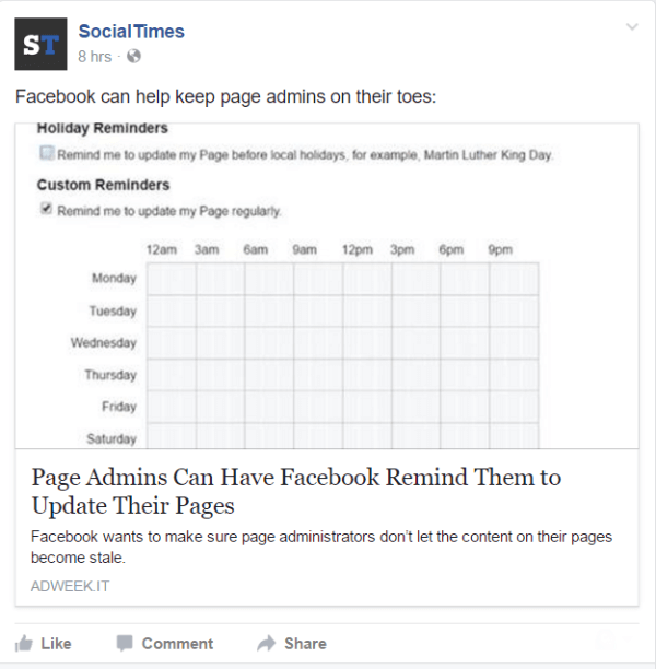Facebook agrega la capacidad de establecer recordatorios para los administradores de la página.