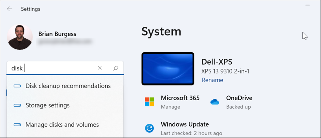 configuración de búsqueda administración de discos en Windows 11