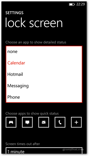 Estado detallado de la aplicación de bloqueo de pantalla de Windows Phone 8 personalizar