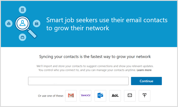 La herramienta de LinkedIn para sincronizar sus contactos de correo electrónico con su cuenta de LinkedIn