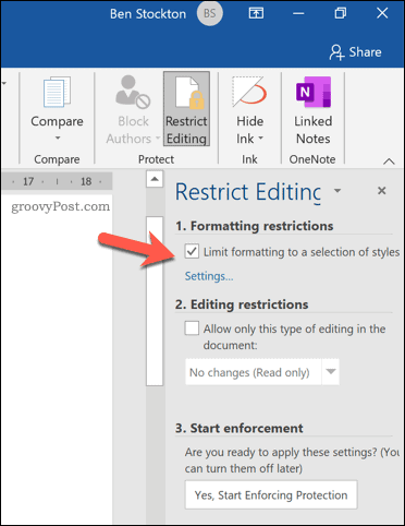 Restringir la opción de formato en Microsoft Word