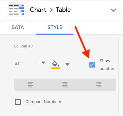 Utilice Google Data Studio para analizar sus anuncios de Facebook, paso 23, opción para mostrar el número para cada métrica