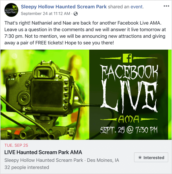 Publicación de evento de Facebook que promociona AMA.