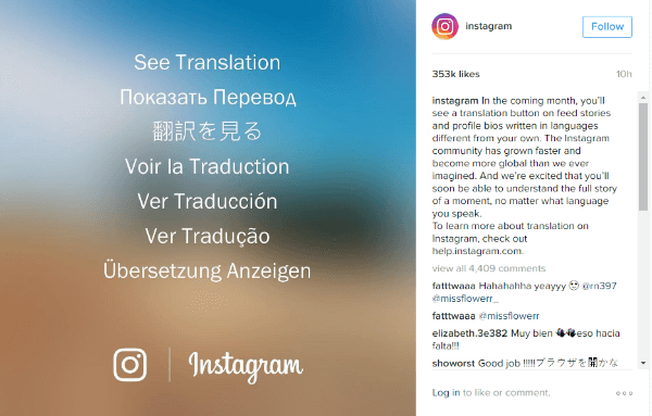 botón de traducción de instagram