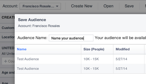nombrar una audiencia personalizada de facebook