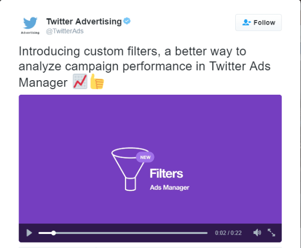 filtros personalizados del administrador de anuncios de twitter