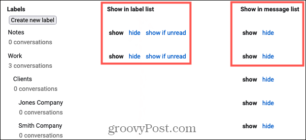 Mostrar u ocultar etiquetas en Gmail