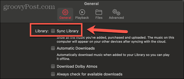 casilla de verificación de sincronización de música de Apple Mac