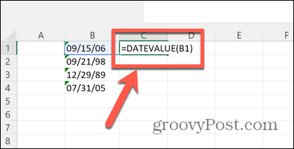 fórmula de valor de fecha de Excel