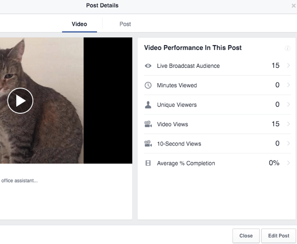 estadísticas de video en vivo de facebook