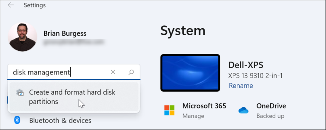 abra la administración de discos en la configuración de Windows 11