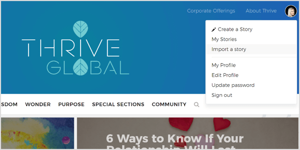 En Thrive Global, puede crear un perfil y enviar sus publicaciones a través de su portal dedicado.