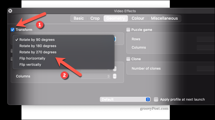 Aplicar un efecto de rotación de video a VLC en Mac