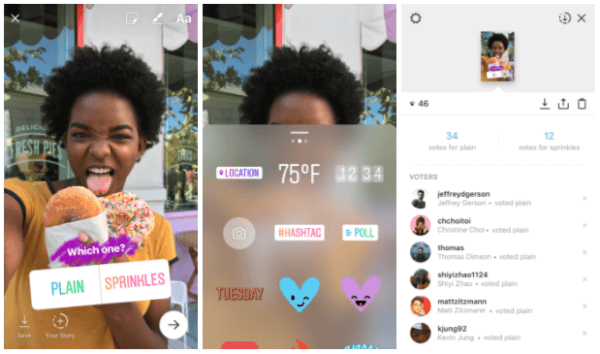 Instagram introdujo una nueva etiqueta de encuesta interactiva que permite a los usuarios hacer una pregunta y ver los resultados de sus amigos y seguidores mientras votan en tiempo real. 