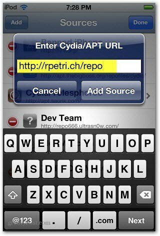 Ingrese la URL APT de Cydia