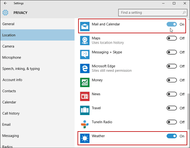 Configuración de Windows 10 Privacidad