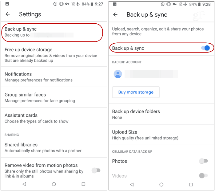 Configuración de copia de seguridad y sincronización de Android