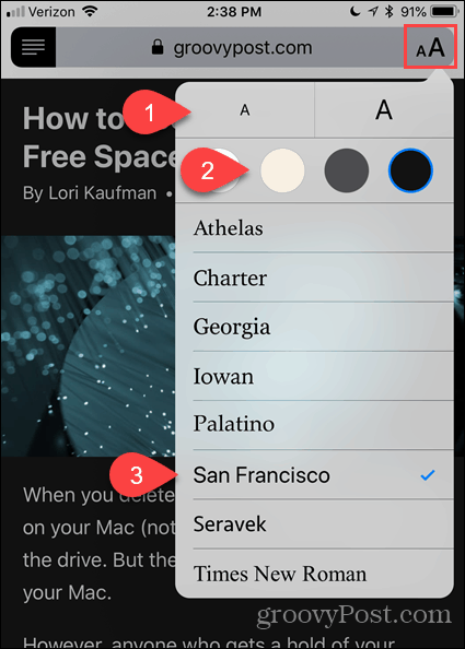 Cambie la fuente y el color en la Vista del lector en Safari para iOS